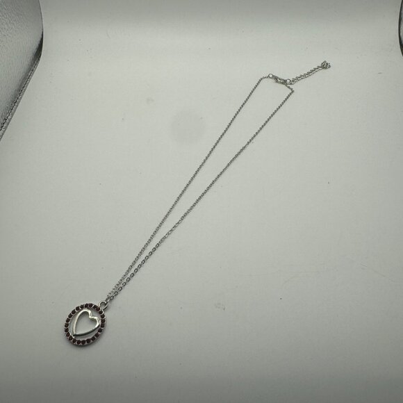 Heart Pendant Necklace & Earrings Set With Red Rhinestones - Picture 3 of 5